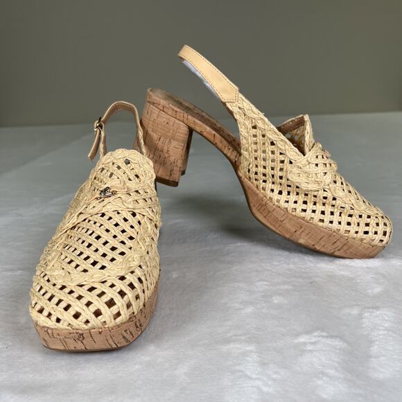 Aerosoles Platform Slingback, Natural Raffia Fabric Heels Size 8.5 Straw Look FS - Picture 1 of 14